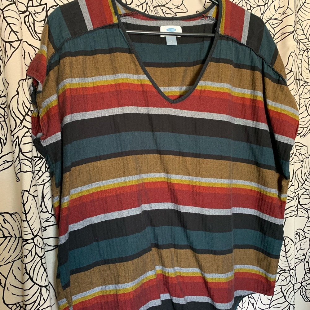 striped boxy vneck SS top